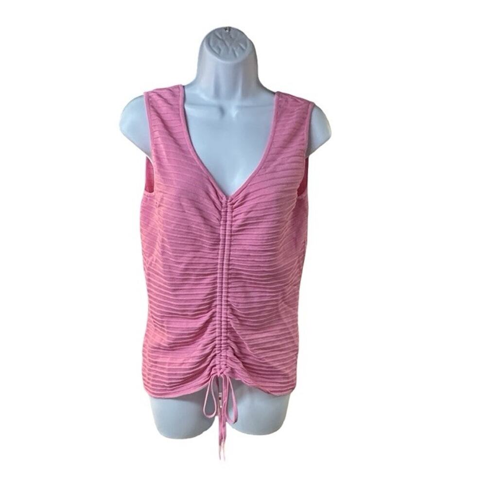 Cache Pink Ruched Tank Top Drawstring Front Sleeveless Stretch Knit Size L